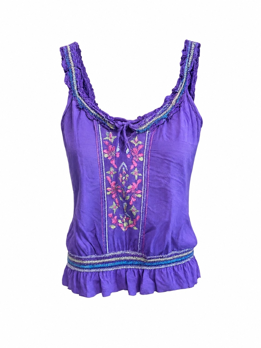 Magazine Vintage Purple Embroidered Floral Tank Top